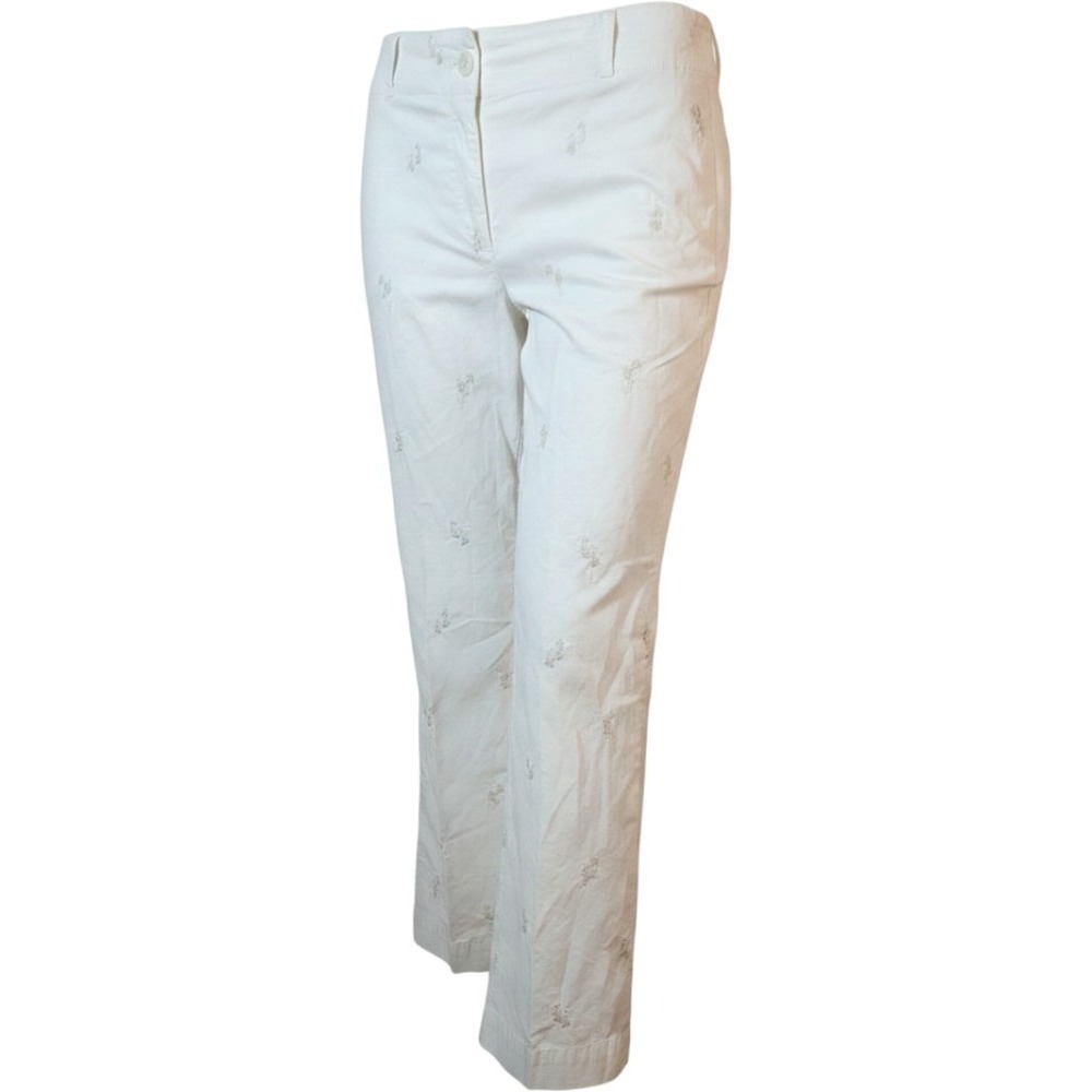 Nicole Miller White Embroidered Wide Leg Linen Rayon Pants Womens Size 2 - Picture 2 of 10